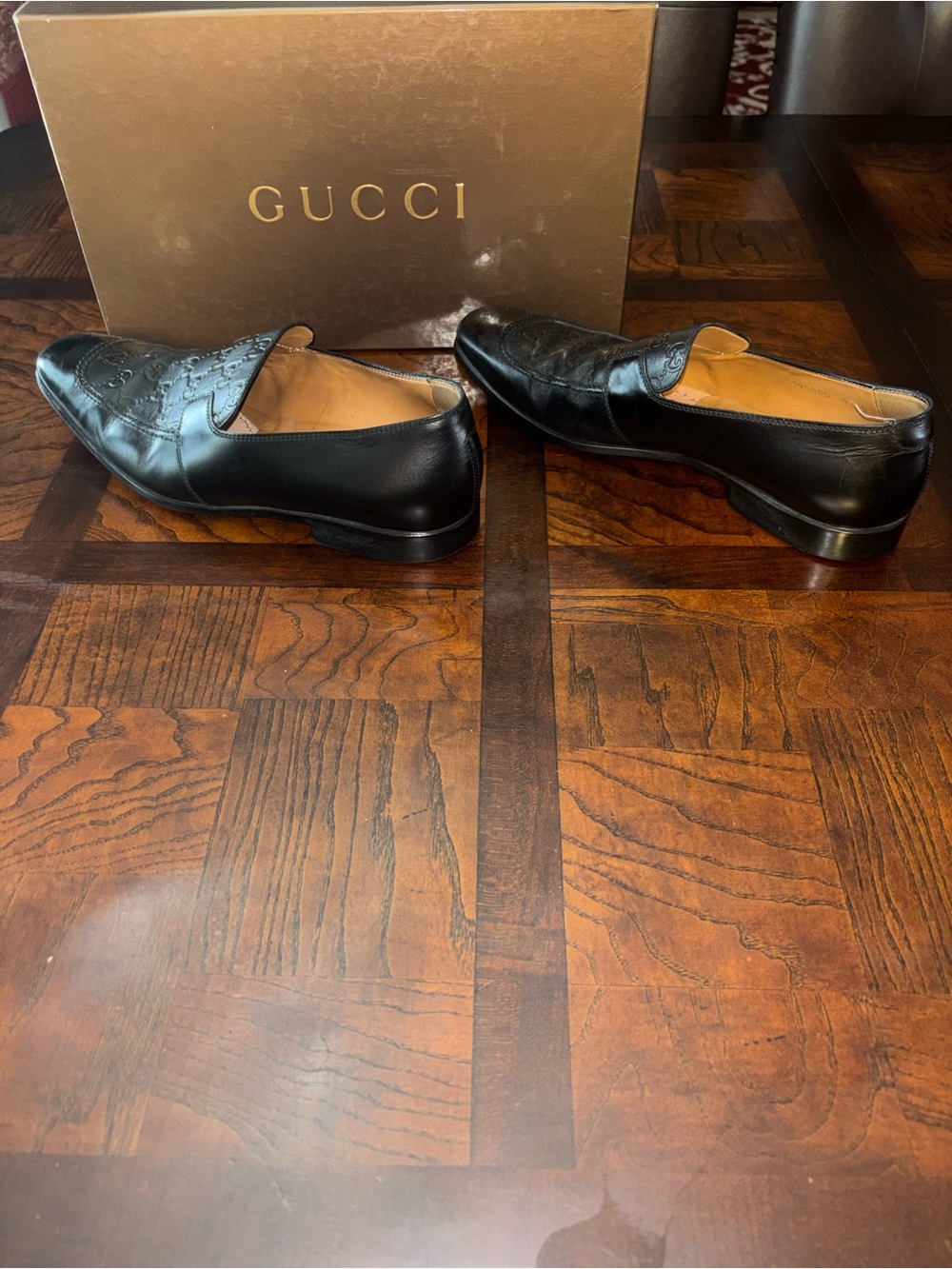Gucci Black Embossed GG Leather Slip-Ons - Picture 12 of 13